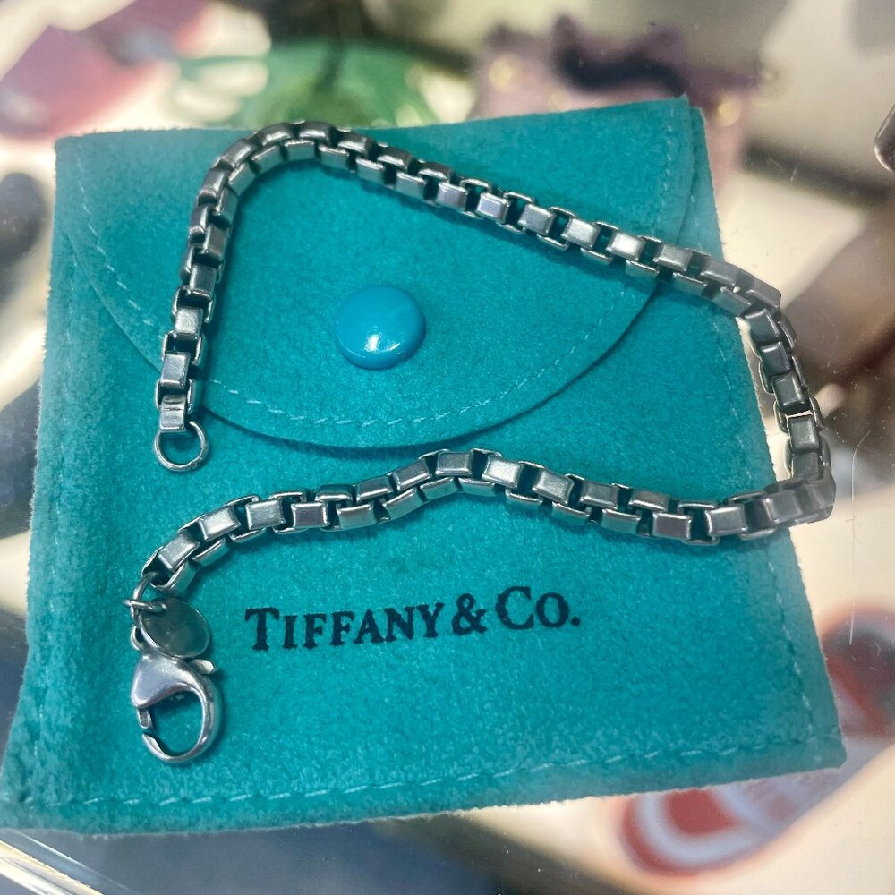 Tiffany & Co. Venetian Square Link Chain Bracelet 7" Sterling Silver 925